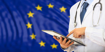 Médecin sur fond de drapeau européen