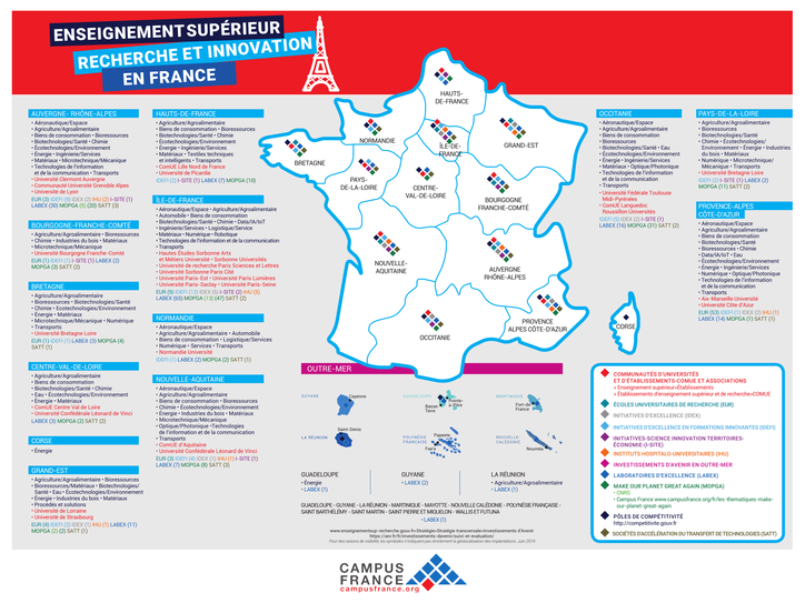 carte de france des universités Carte enseignement supérieur, recherche et innovation en France 