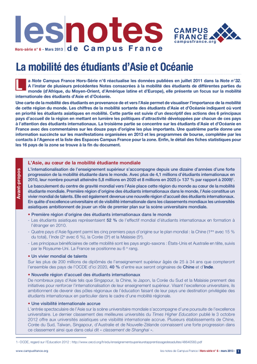 La mobilité des étudiants d’Asie et Océanie
